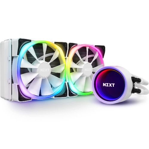 NZXT Kraken X53 RGB 240mm - RL-KRX53-RW - AIO RGB CPU Liquid Cooler - Rotating Infinity Mirror Design - Powered By CAM V4 - RGB Connector - Aer RGB V2 120mm Radiator Fans (2 Included) - White - Kraken X RGB 240mm Weiß
