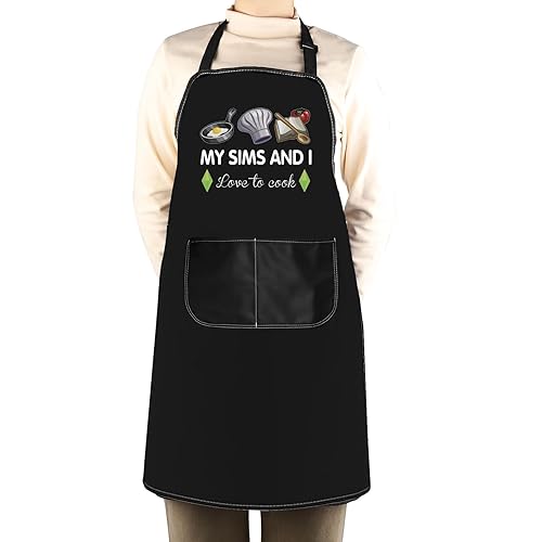 WCGXKO Sim Video Game Gift Gaming Gift My Sims And I Love To Cook Apron Gaming Lover Gift Cooking Apron - Black