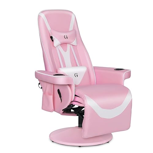 Modern-Depo Queen Throne Video Gaming Chair, Ergonomic Recliner Racing Chair, High Back Swivel Chair with Footrest and Adjustable Backrest, Lumbar Support, Headrest and Cupholders, Pink White - Pink White - Queen Throne