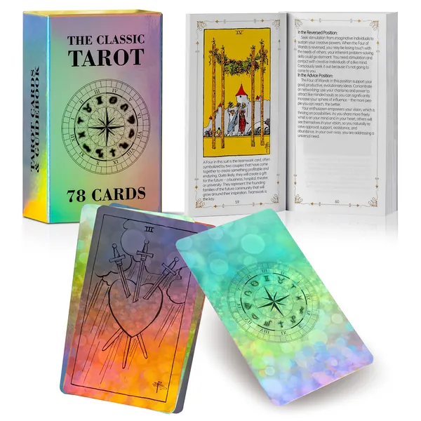Prophet Tarot Cards for Beginners,78 Original Tarot Cards Deck Fortune Telling Game with Guide Book ,Holographic Tarot Cards Standard Size4.75" x 2.76" (Multicolored) - 