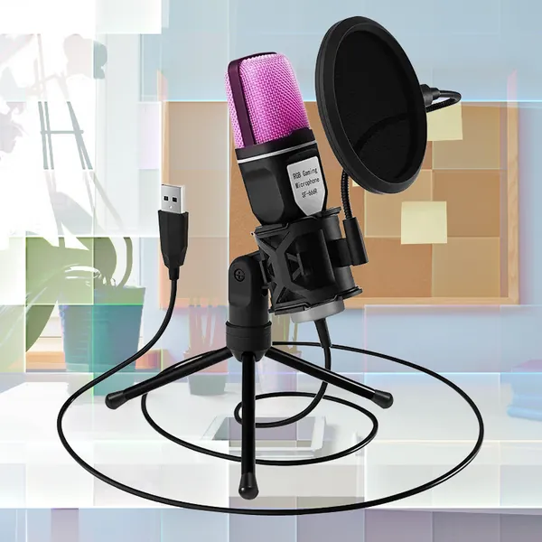 Black USB Microphone RGB for Streaming Laptop, Desktop PC - black