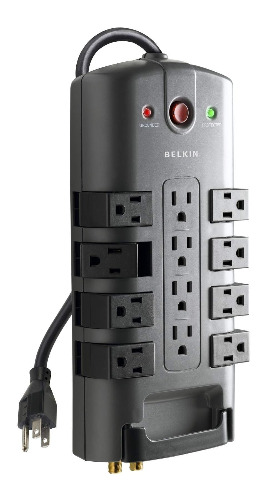 Belkin Surge Protector w/ 8 Rotating & 4 Standard Outlets - 8ft Sturdy Extension Cord w/ Flat Pivot Plug for Home, Office, Travel, Desktop & Charging Brick - Power Strip 4320 Joules - 1 Pack