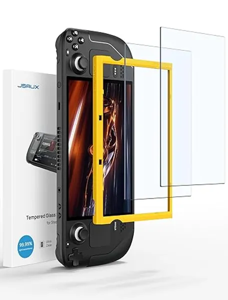 JSAUX 2-Pack Steam Deck Screen Protector, Ultra HD Glass Protector 9H Hardness Easy to Install with Guiding Frame Scratch Resistant Tempered Glass for Steam Deck/Steam Deck OLED, Come with Toolkits - HD Clarity