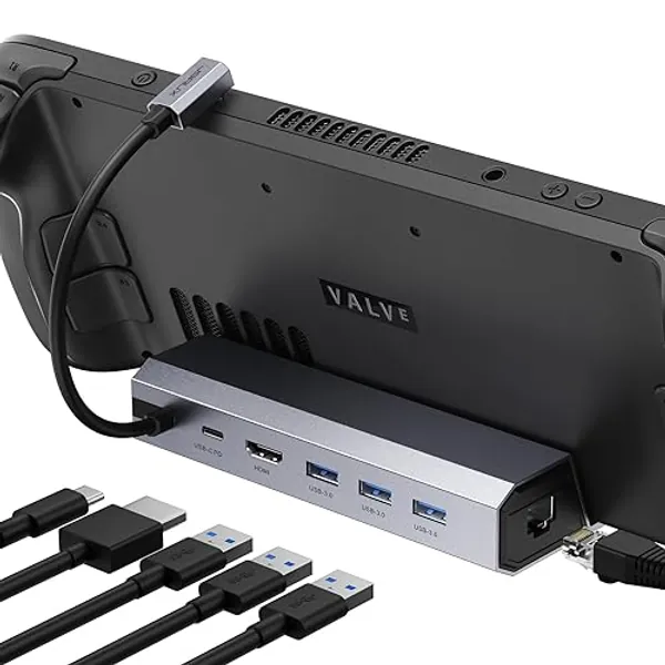 JSAUX Docking Station for Steam Deck/ROG Ally/Legion Go/MSI Claw, 6-in-1 Steam Deck Dock with HDMI 4K@60Hz, Gigabit Ethernet, 3 USB-A 3.0 and 100W Charge, Compatible with Steam Deck OLED-HB0603 - 6-IN-1
