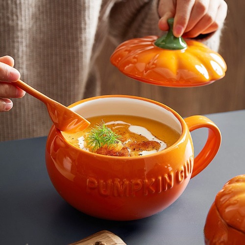 Pumpkin Ceramic Mug With Lid - 300ml With Spoon B