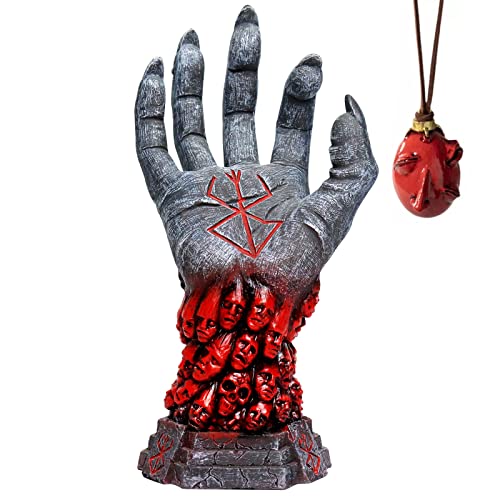 Kuberas Berserk Statue Berserk Hand of God Berserk Devil Right Hand Skull Rune Sculpture Halloween Skeleton Cosplay Hand Anime Resin Figure Collections for Home Decor - Resin Hand+necklace