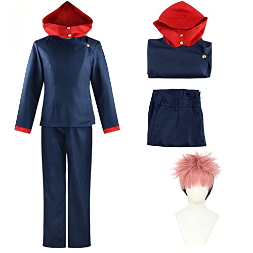 Han shan Ryomen Sukuna Uniform Ryomen Sukuna Cosplay Costume Full Set Suits School Uniform Sportswear with Wig&Keychain - Itadorib-blue(with Wig) - XX-Large