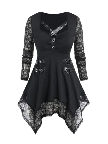 ROSE GAL Womens Plus Size Tunic Tops 2022 Fall Casual Long Sleeve T-Shirt Goth Shirt V Neck Loose Blouses Swing Tunic