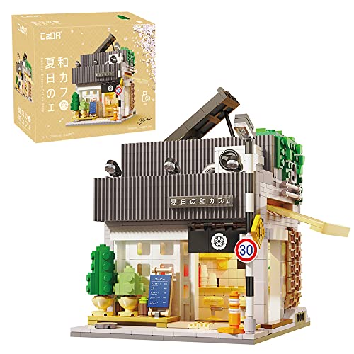 Build C66007W Summer Japanese Coffee Shop Modular MOC House Building Kit,CADA Master 1116 Pieces Street View Bricks with Lighting Sets, Building Toys for Adults and Teens - C66007w-classic Color