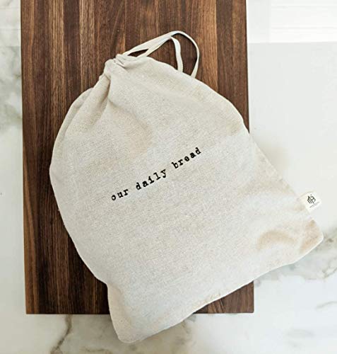 Montecito Home "Our Daily Bread" Set of 2 Natural Linen Bread Bags (15x12 Boule Bags), Reusable Drawstring Bag Homemade Bread Storage, Perfect for Bakers, House Warming - 2 Pack (15x12 Boule Bags) - Tan