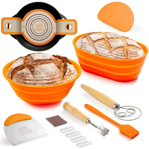 Silicone Banneton Bread Proofing Baskets,10 inch Oval & 9 Inch Round Foldable Bread Making Basket Start Kit, Silicone Bread Sling, Danish Dough Whisk, Bread Lame, Bowl & Dough Scraper Baking suppliers