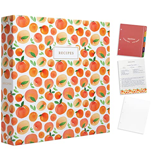 Jot & Mark Recipe 3 Ring Binder 8.5x11 | Full-Page with Clear Protective Sleeves to Write in Your Own Recipes and Color Printing Paper for Family Recipes - 8.5" x 11" Recipe Binder - Peach Dream