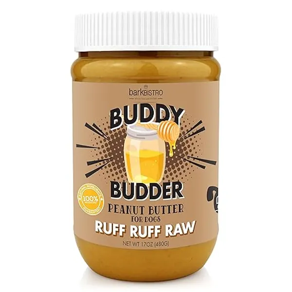 Buddy BUDDER, Ruff Ruff Raw, 100% Natural Dog Peanut Butter, Healthy Peanut Butter Dog Treats, Stuff in Toy, Dog Pill Pocket, Made in USA, (17 oz Jars) - Peanut Butter - 1 Pound (Pack of 1)