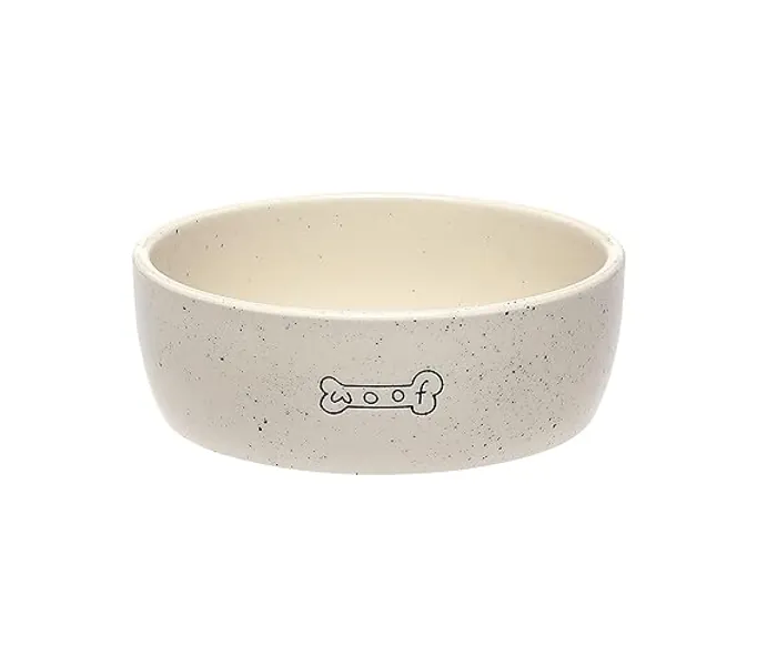 Pearhead Woof Ceramic Dog Bowl, for Pet Owners, Holds 3 Cups, Christmas Dog Gift, Medium Water and Food Dish, Microwave and Dishwasher Safe - Woof Pet Bowl - 3 Cups