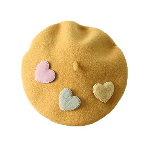 Lolita Baskenmütze für Damen, japanischer Stil, Wolle, Herznadel, Hut in 7 Farben erhältlich - Einheitsgröße - Gelb