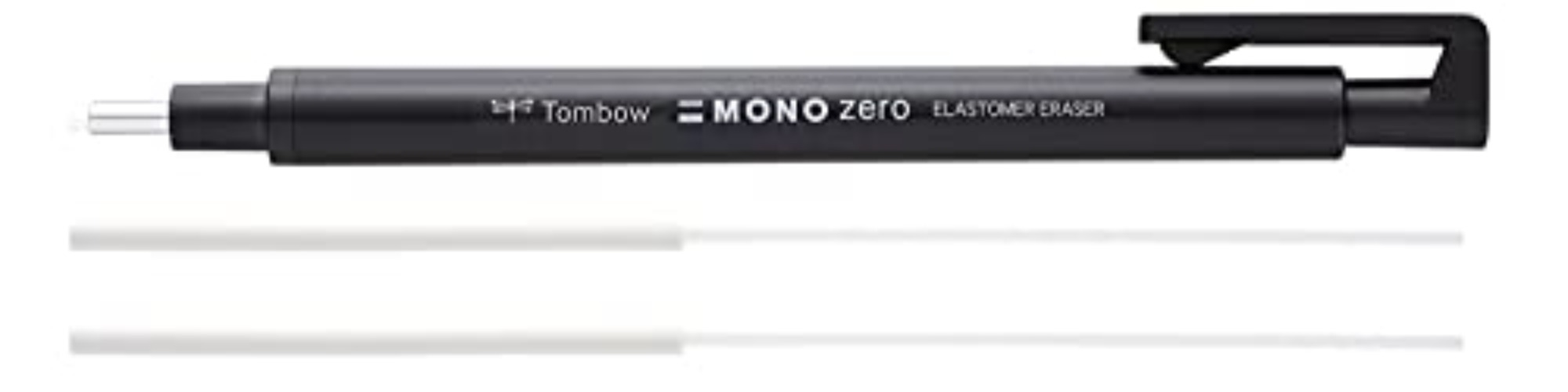 Tombow Präzisionsradierer MONO zero nachfüllbar runde Spitze, Durchmesser 2.3 mm (Schwarz + 2 Refill Radiergummis) - Schwarz + Refill