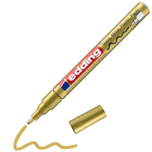 edding 751 Glanzlackmarker - gold (metallic) - 1 Lackmarker - Rundspitze 1-2 mm - Lackstift für Glas, Stein, Holz, Kunststoff und Papier - wasserfest, stark deckend - 1 Stift - Gold