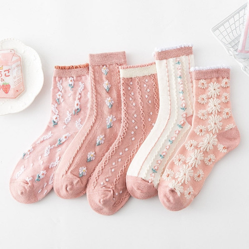 Pink Vintage Floral Sock Set - Set2-Pink style 2