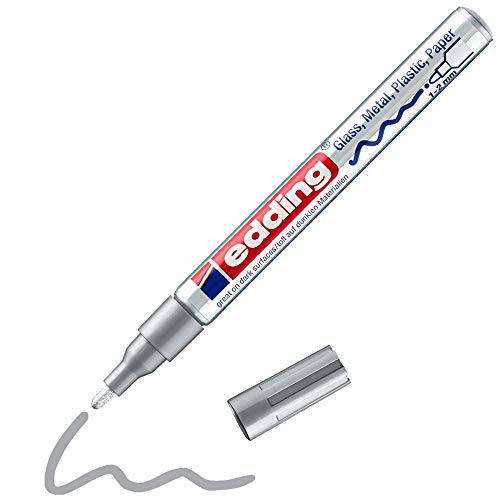 edding 751 Glanzlackmarker - silber (metallic) - 1 Lackmarker - Rundspitze 1-2 mm - Lackstift für Glas, Stein, Holz, Kunststoff und Papier - wasserfest, stark deckend - 1 Stift - Silber