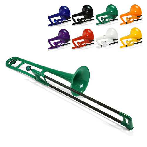 pInstrument Plastic pBone Trombone - Mouthpiece & Carrying Bag - Lightweight Versatile, Comfortable Grip - Bb Authentic Sound for Student & Beginner - kids instruments - ABS Construction - Green - Green