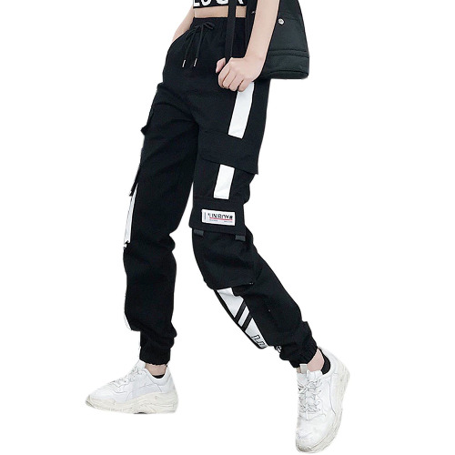 MEINVQIAOTI Zwarte cargobroek voor dames, rechte hiphop en dunne casual techwear baggy damesbroek, Rood, M