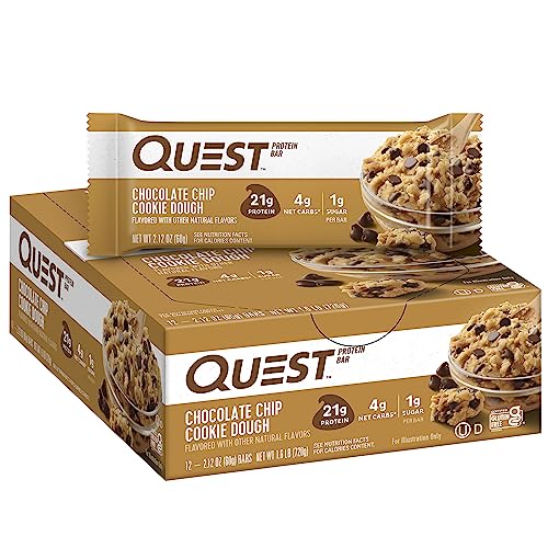 Quest Nutrition Chocolate Chip Cookie Dough Protein Bars, High Protein, Low Carb, Gluten Free, Keto Friendly, 12 Count - Chocolate Chip Cookie Dough