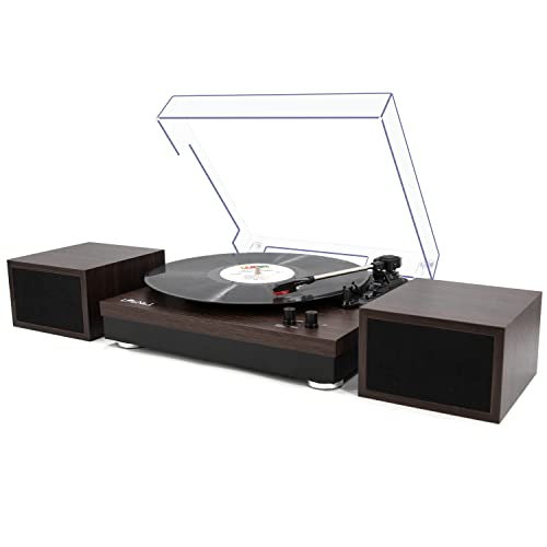LP&No.1 Record Player, Bluetooth Vinyl Turntable with Stereo Bookshelf Speakers, 3-Speed Belt-Drive Turntable for Vinyl Albums with Auto Off and Wireless (Dark Brown) - Dark Brown - Come With Two External Speakers