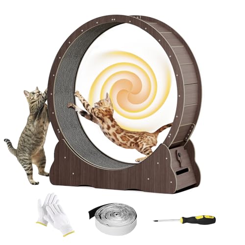 Homegroove Cat Running Wheel, 45" Large XL Cat Exercise Wheel Treadmill with Carpeted Runway, Fitness Weight Loss Device, Cat Sport Toy for Kitty’s Longer Life (Brown) - XL - Brown