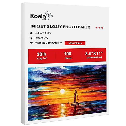 Koala Glossy Thin Inkjet Paper 8.5x11 Inches 100 Sheets Compatible with Inkjet Printer Use DYE INK 115gsm - 8.5"X11"