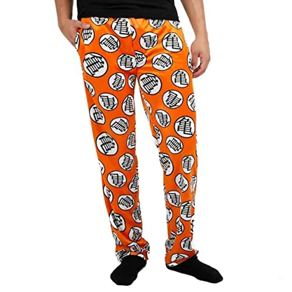 Dragon Ball Z Anime All Over Print Men's Orange Sleep Pajama Pants - Large