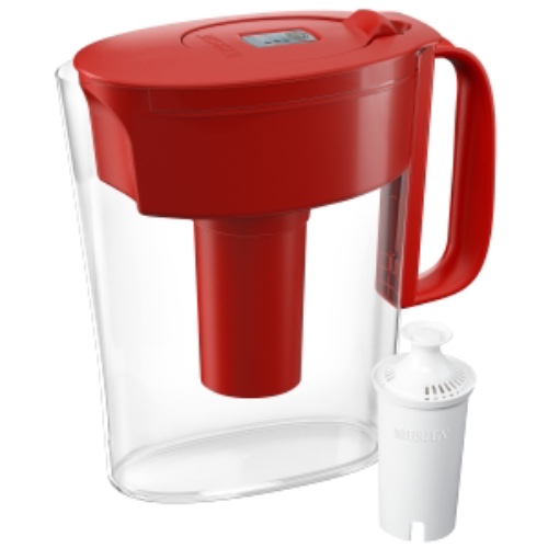 Brita Small 6 Cup Water Filter Pitcher with 1 Brita Standard Filter, Made Without BPA, Metro, Red - Red 6 Cup Standard Filter Water Pitcher
