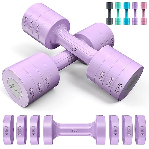 Adjustable Dumbbells Hand Weights Set: Sportneer 5 lb Dumbbells Set of 2 Each 2lb 3lb 4lb 5lb Free Weights Fast Adjust Weight 4 In 1 Weights Dumbbells Set for Women Men Home Gym Exercise Training - Purple