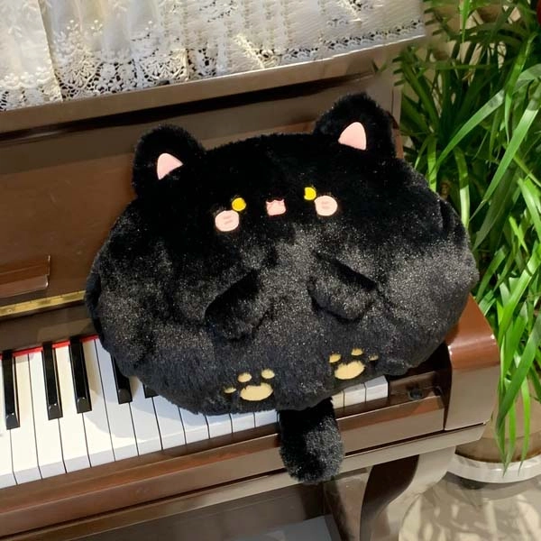 Cute Cat Plush Cushion Kawaii Cat Plushie Pillow Cat Gaming Room Decor - Black