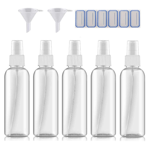 DreiWasser Lot de 5 flacons vaporisateurs de 100 ml vides en plastique transparent pour parfum, huiles essentielles, cosmétiques