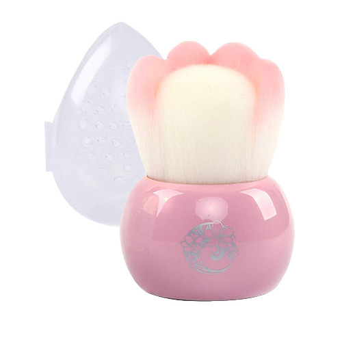Pinceau à fard à joues Kabuki ENERGY avec étui de voyage Pinceau de maquillage pour le visage à couverture complète mignonne pour application de poudre minérale patte de chat rose