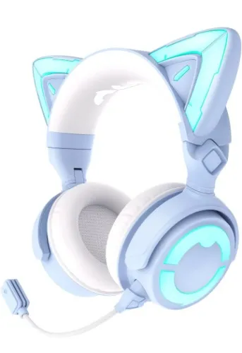 YOWU RGB Cat Ear Headphone 4, Upgraded Wireless & Wired Gaming Headset with Attachable HD Microphone -Active Noise Reduction, Dual-Channel Stereo & Customizable Lighting and Effect via APP (Blue) : Amazon.com.au: Computers