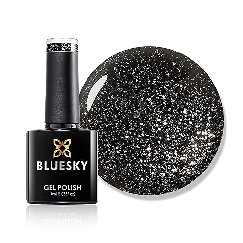 Bluesky Gel Nail Polish, Abyss VIP03, Black Glitter, Long Lasting, Chip Resistant, 10 ml (Requires Drying Under UV LED Lamp) - Abyss - VIP03