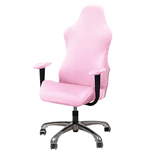 WOMACO Gaming Chair Slipcover Stretch Seat Chair Cover for Leather Computer Reclining Racing Ruffled Gamer Chair Protector (Pink, One-Size) - Pink - One-size