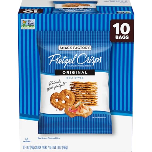 Snack Factory Pretzel Crisps, Original, 1 Oz Snack Bags, 10 Ct - Original - 10 Count - 1 Ounce (Pack of 10)