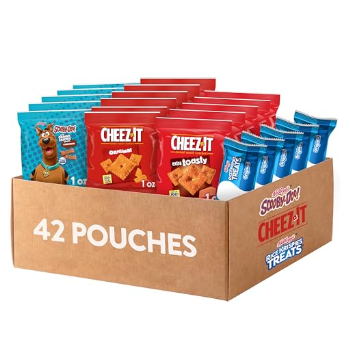 Kellogg’s Assorted Snacks, Lunch Snacks, On-the-Go Snacks, Variety Pack (42 Pouches) - Cheez-It, Rice Krispies Treats, Scooby Snacks - 40 Ounce (Pack of 1)