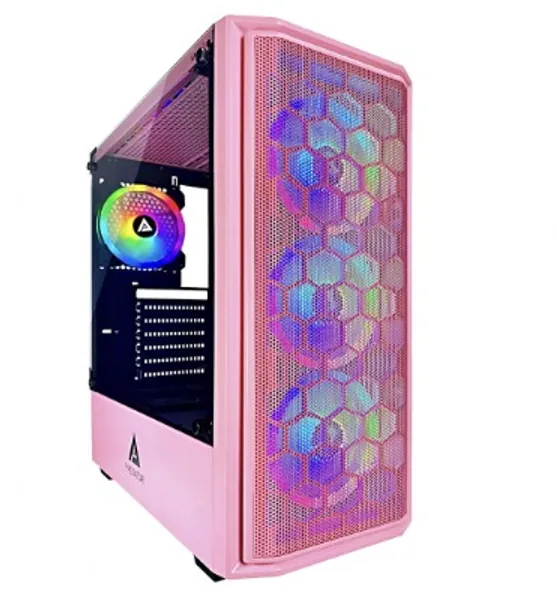 Apevia Predator-PK Mid Tower Gaming Case with 1 x Tempered Glass Panel, Top USB3.0/USB2.0/Audio Ports, 4 x RGB Fans, Pink Frame : Electronics