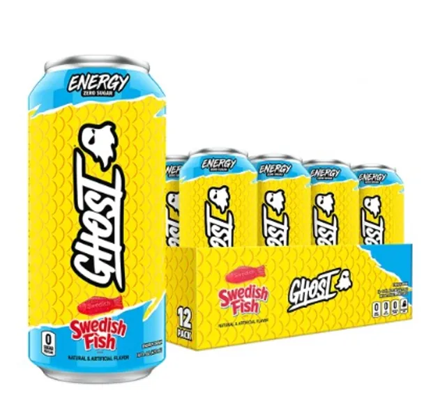 GHOST ENERGY Sugar-Free Energy Drink - 12-Pack, SWEDISH FISH, 16oz Cans - Energy & Focus & No Artificial Colors - 200mg of Natural Caffeine, L-Carnitine & Taurine - Soy & Gluten-Free, Vegan : Grocery & Gourmet Food