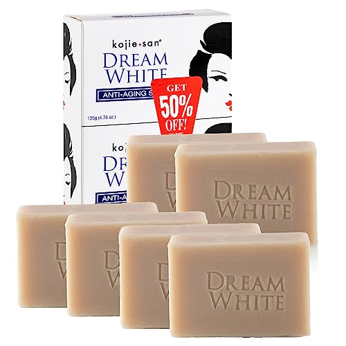 Kojie San DreamWhite Soap - Skin Brightening & Anti Aging Kojic Acid Soap that Reduces Hyperpigmentation with Collagen, Elastin & Coconut Oil - 135g x 6 Bars - 135g x 6 Bars