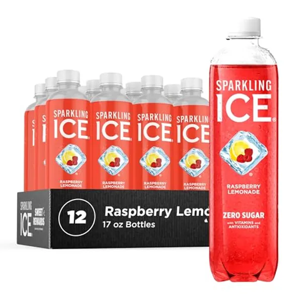 Sparkling Ice, Raspberry Lemonade Sparkling Water, Zero Sugar Flavored Water, with Vitamins and Antioxidants, Low Calorie Beverage, 17 fl oz Bottles (Pack of 12)