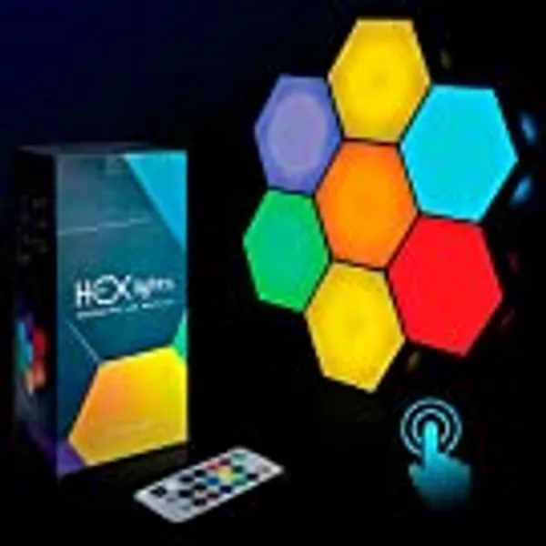HEXlights Hexagon Wall Lights, Premium Set of Touch & Remote Controlled RGB Wall Panels — LED Hexagon Lights, Sensory Lights — Great for Living Room, Bedroom & Gaming Room Decor — 13 Colors, 7 Pack
