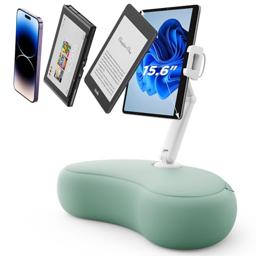 SAIJI Tablet Stand Pillow, 360° Adjustable Tablet Holder for Bed with Flexible Dual Axis Arm, Phone Holder for iPhone 15, 15Pro, iPad, Kindle, Portable Monitor and All 4.7" - 15.6" Devices (Cyan) - Cyan
