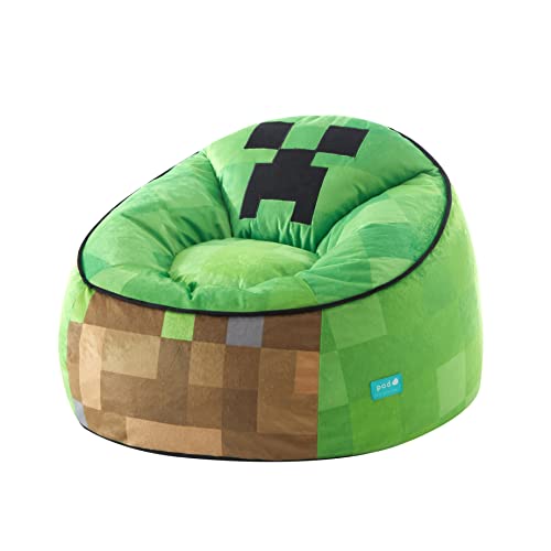 Idea Nuova Pokemon Hillside by pod Kids Plush Bean Bag Chair, 24" Hx24 Hx25 H, Large - Minecraft