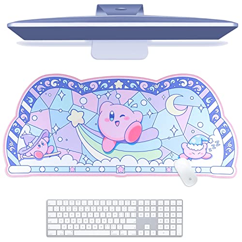 BelugaDesign Kirby Desk Pad | Kawaii Cute Anime Keyboard Gaming PC Laptop Mat | Large Super Smash Star Allies Forgotten Land Large Mat Mousepad | Pastel Pink Blue Desk Blotter Protector - Blue