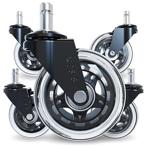 The Office Oasis Original Rollerblade Office Chair Wheels (As Seen On PBS) - Incredibly Smooth & Quiet Casters - Safe for Hardwood Floors & Carpet - Easy Installation with Universal Fit - Set of 5 - Modern