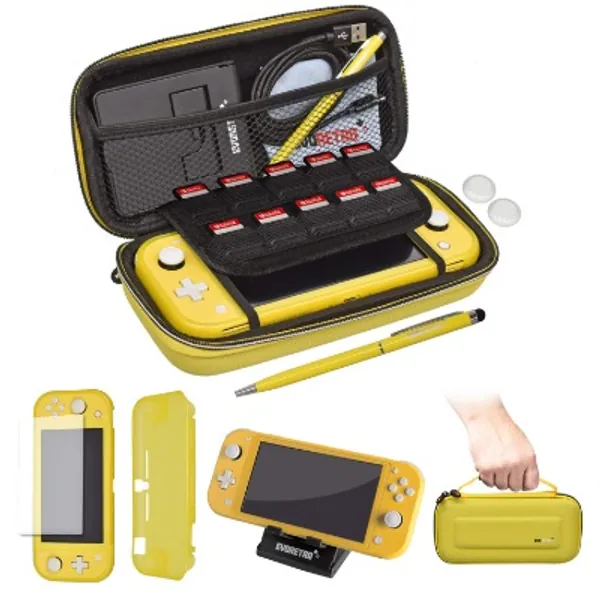 EVORETRO Switch Case for Nintendo Switch Lite: Complete Deluxe Nintendo Switch lite Accessories with a Nintendo Switch case for Switch Games. (Yellow)